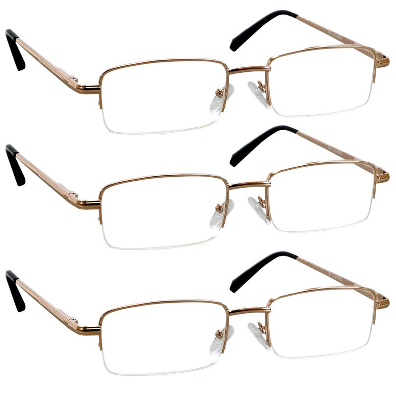 TruVision Readers 3 Pk Gold Metal Frames and Clear Acrylic Lenses 200